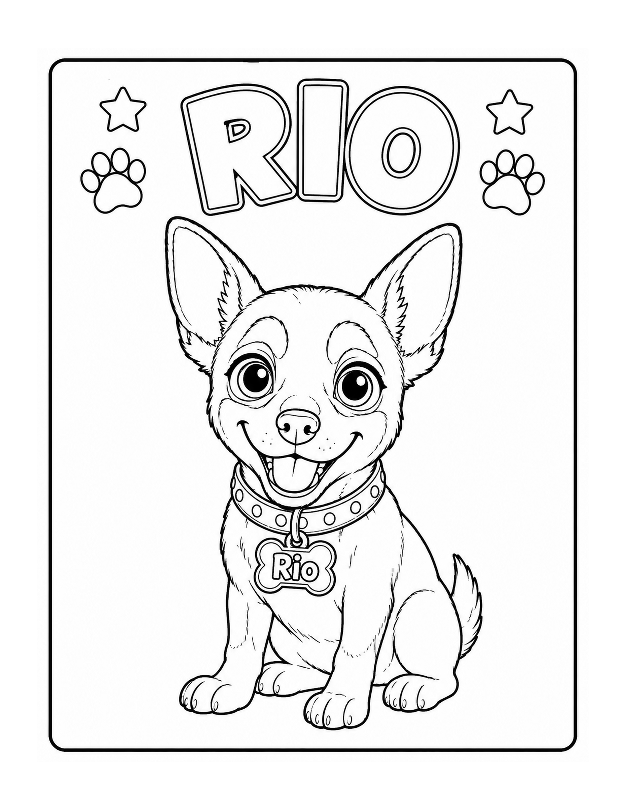 Rio coloring page — chihuahua adventure dog with collar and name tag