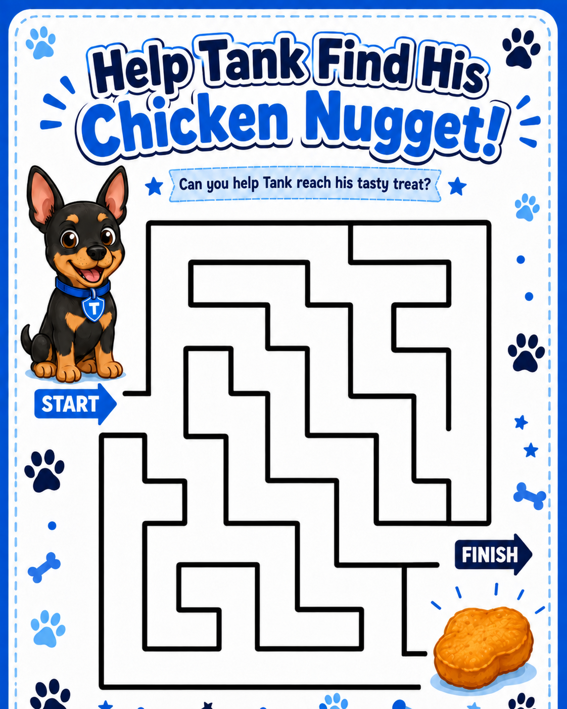 Tank maze — Help Tank Find His Chicken Nugget printable maze
